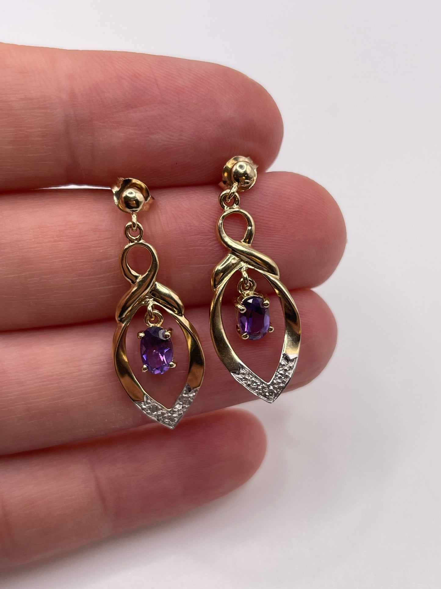9ct gold amethyst and diamond earrings