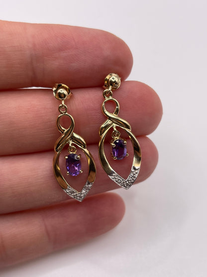 9ct gold amethyst and diamond earrings
