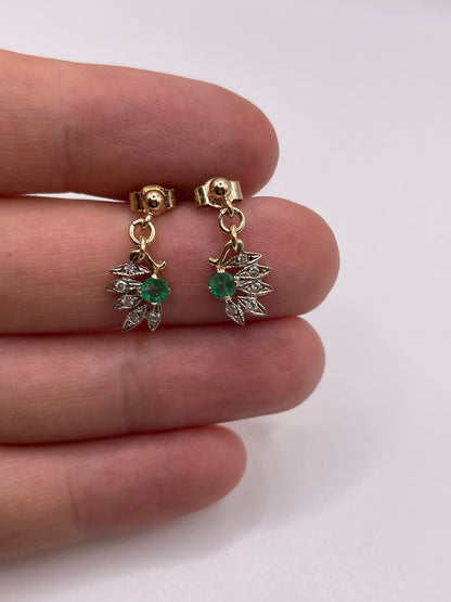 9ct gold emerald and diamond earrings