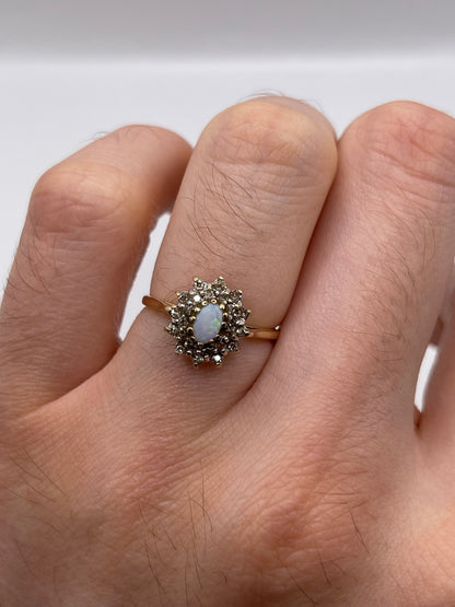 9ct gold opal and diamond cluster ring