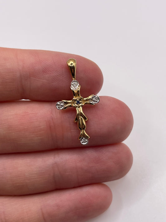 9ct gold sapphire and diamond cross pendant