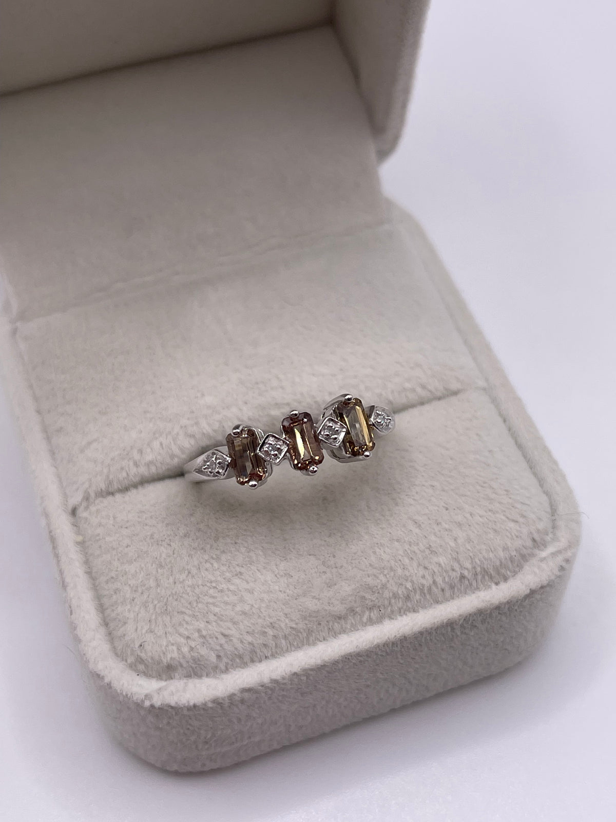 9ct white gold andalusite and diamond ring