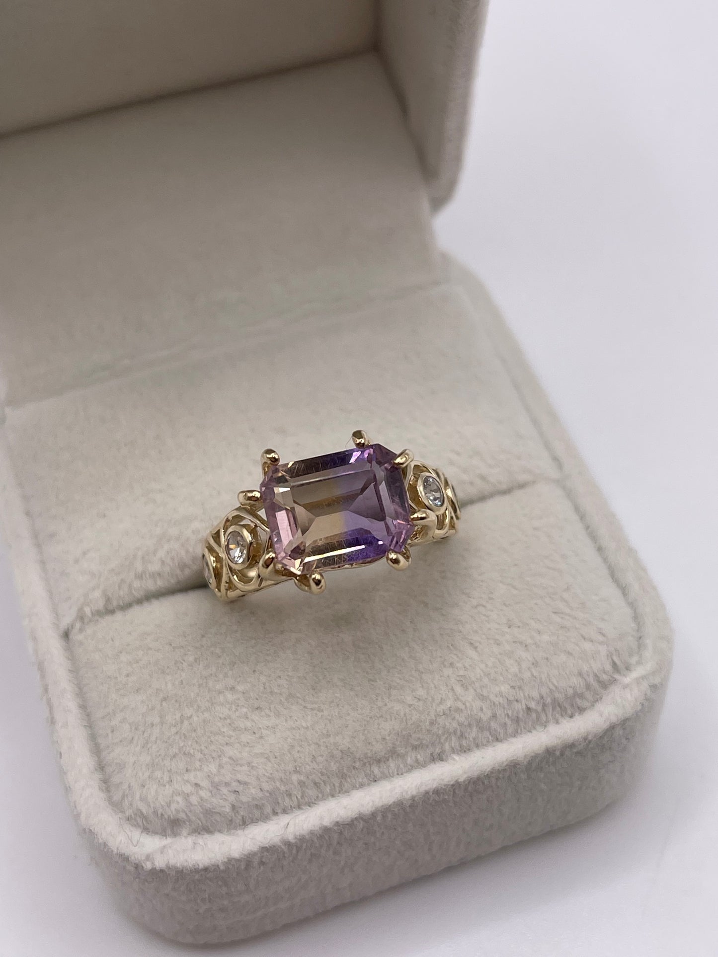 9ct gold ametrine and zircon ring