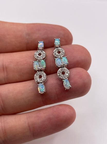 9ct white gold opal and zircon earrings