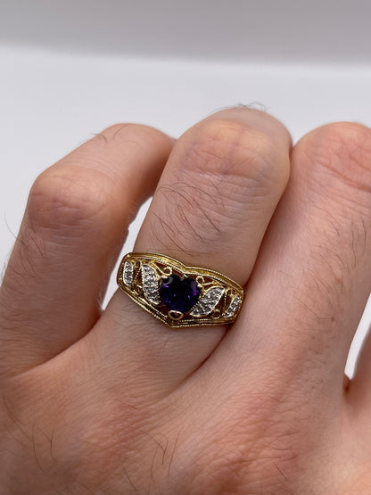 9ct gold amethyst and diamond ring
