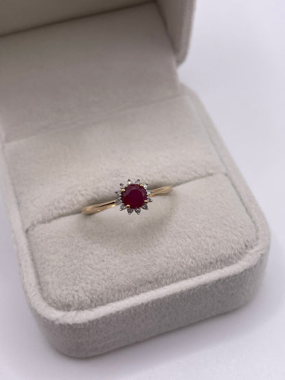 9ct gold ruby and diamond ring