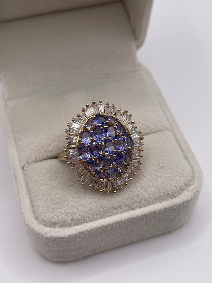 9ct gold tanzanite and zircon ring
