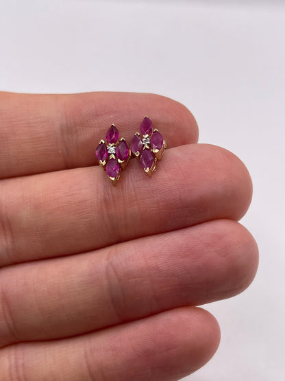 9ct gold ruby and dhamobd earrings