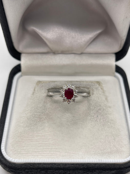18ct white gold ruby and diamond ring
