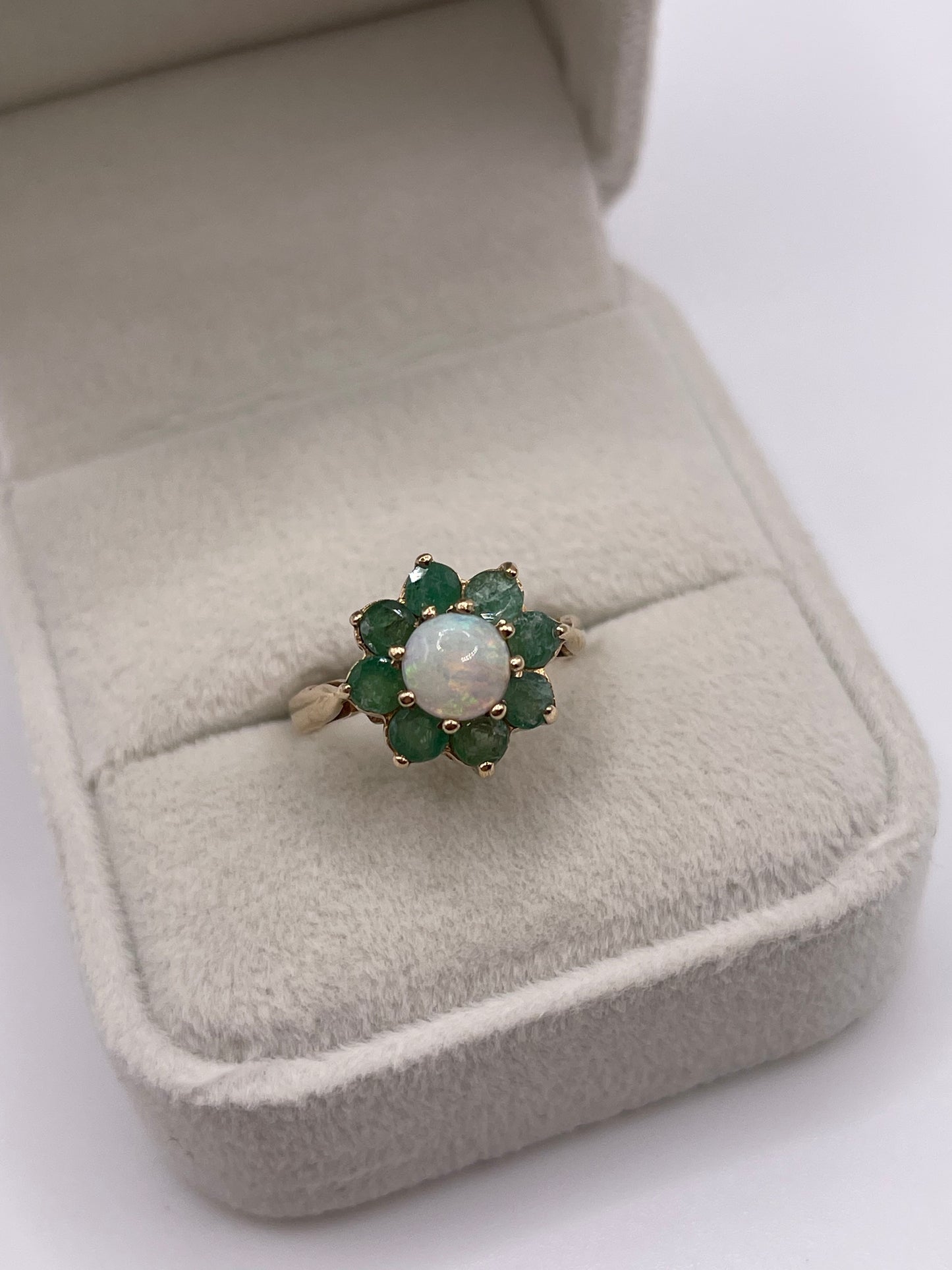 9ct gold opal and emerald ring