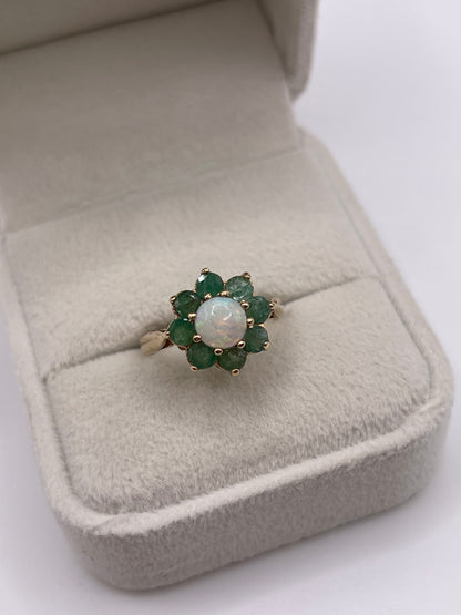 9ct gold opal and emerald ring