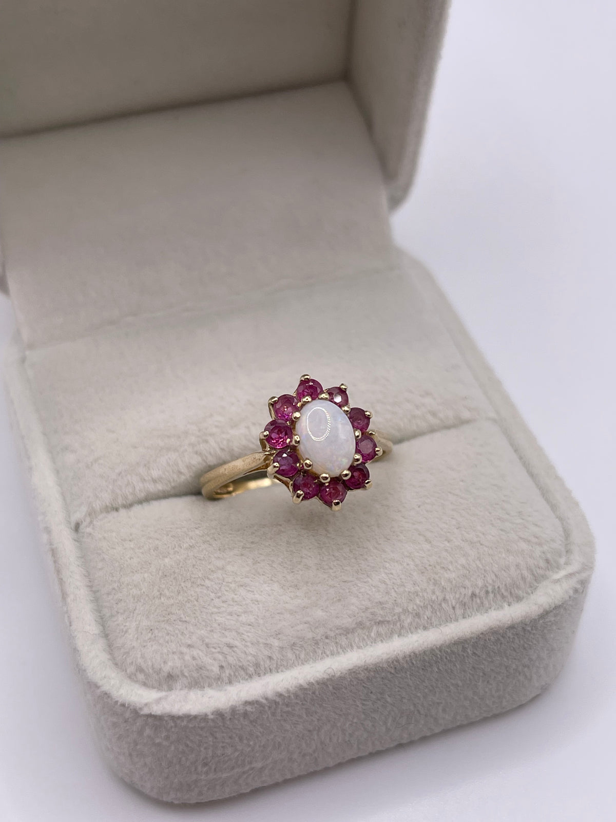 9ct gold opal and ruby ring