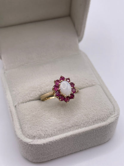 9ct gold opal and ruby ring