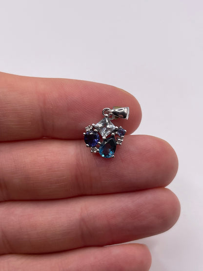 9ct white gold multi gemstone and diamobd pendant