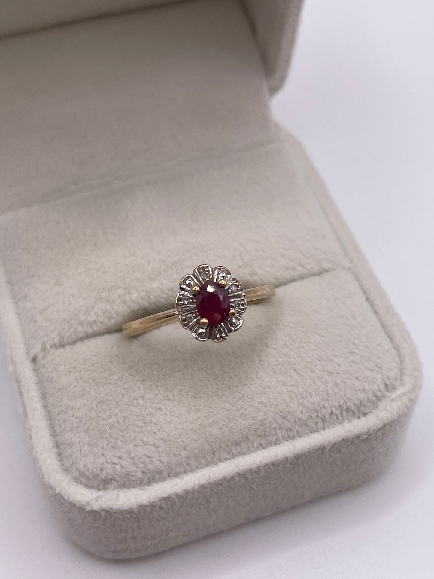 9ct gold ruby and diamond ring