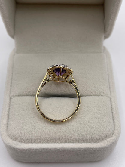 9ct gold amethyst and diamond ring