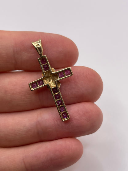 9ct gold amethyst and diamond cross pendant