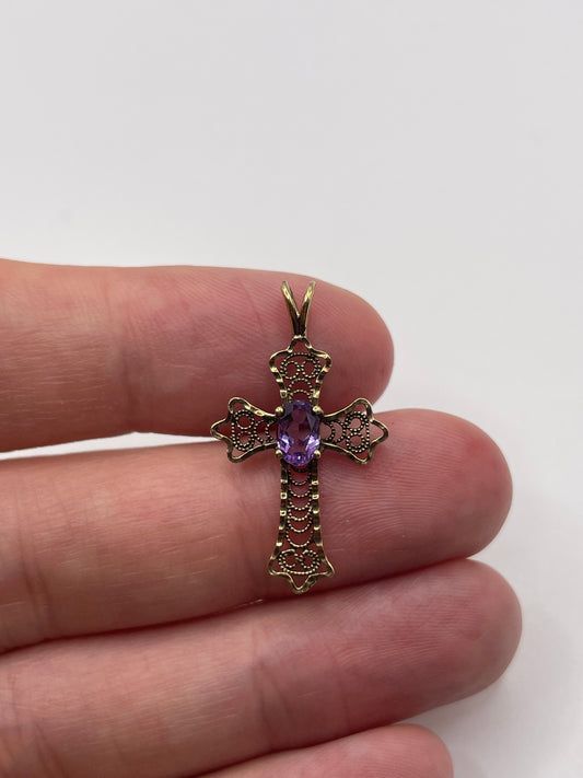 9ct gold amethyst cross pendant