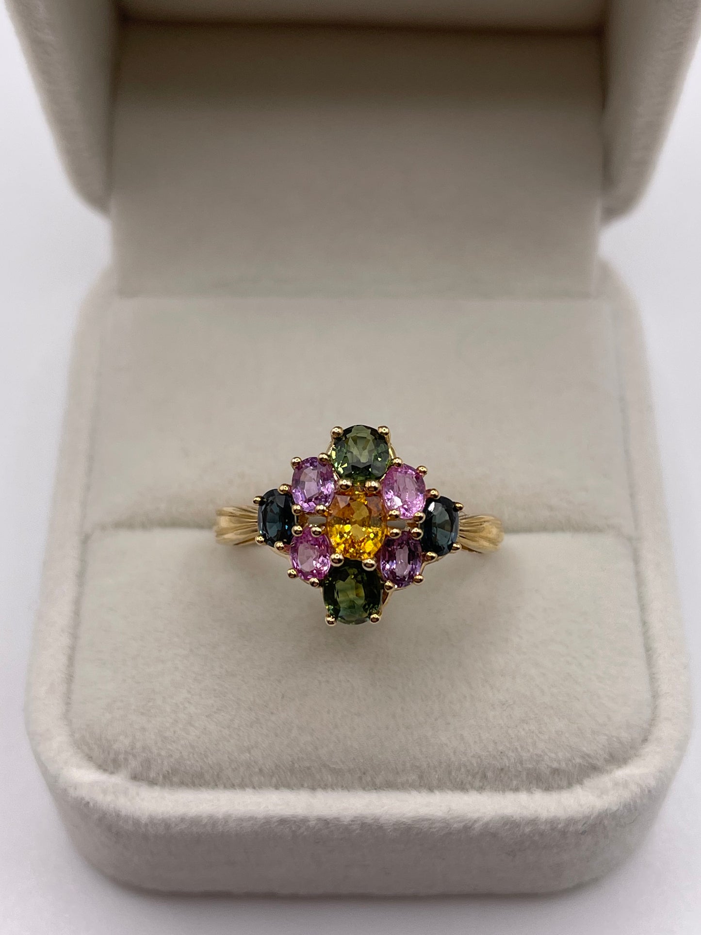 9ct gold multi coloured sapphire ring