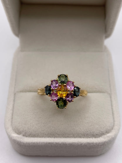 9ct gold multi coloured sapphire ring