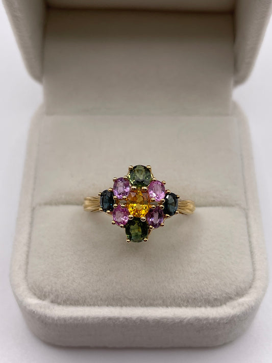 9ct gold multi coloured sapphire ring
