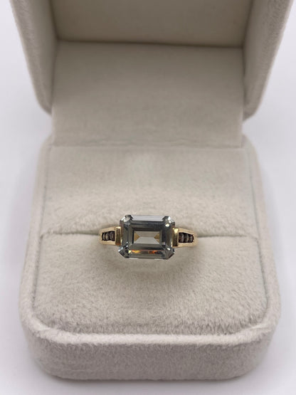9ct gold aquamarine and Smokey quartz ring