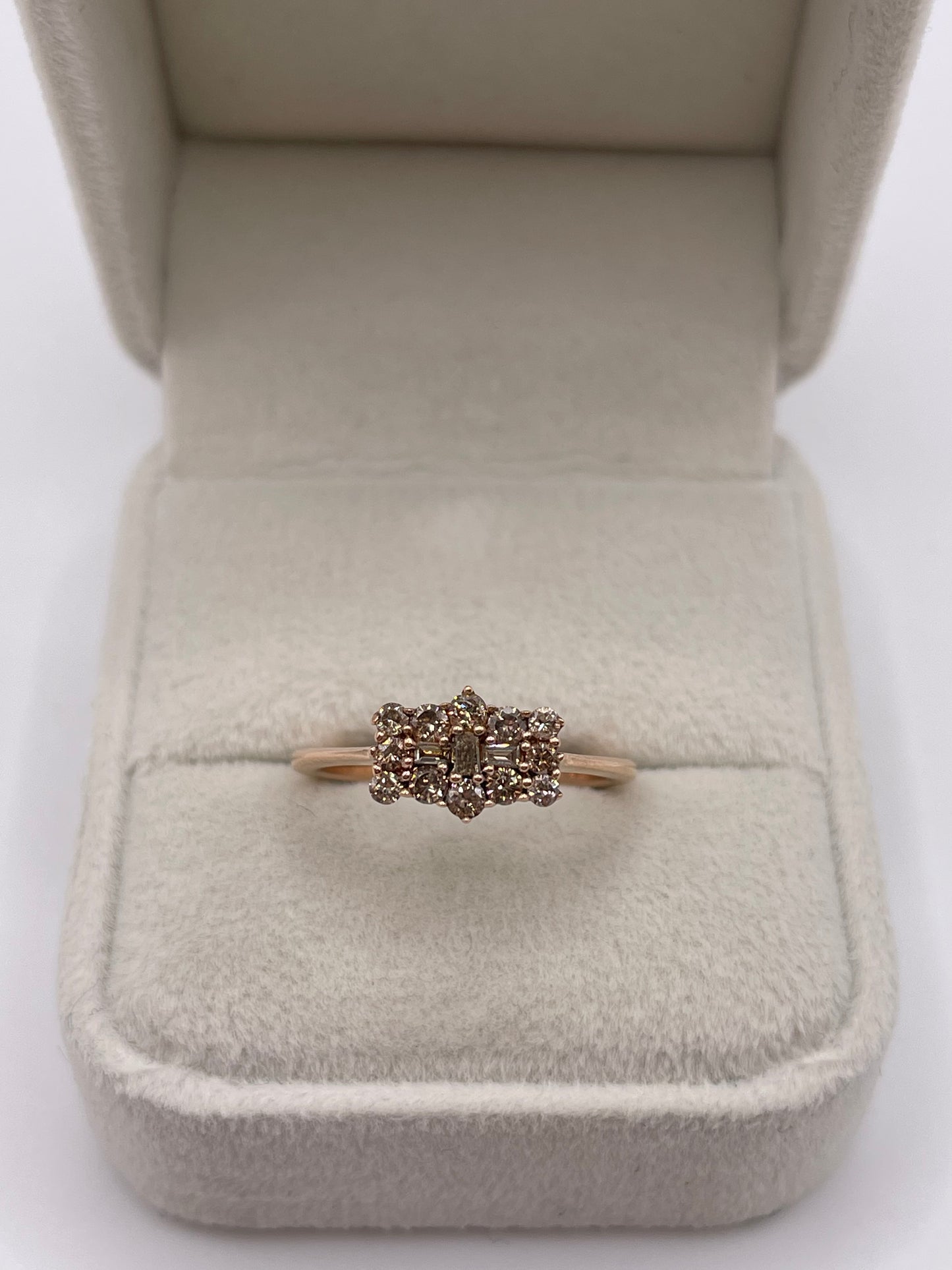9ct rose gold cognac diamond cluster ring