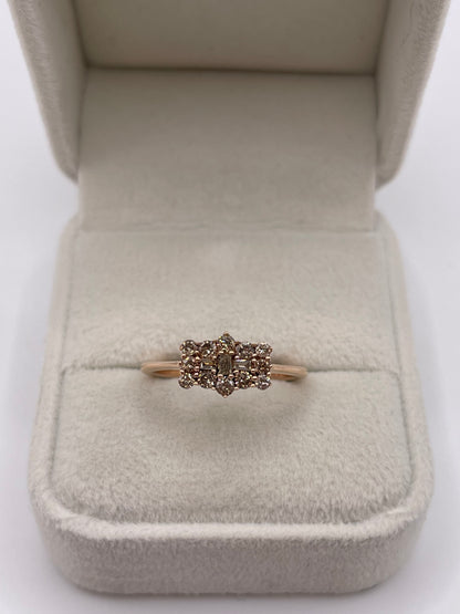 9ct rose gold cognac diamond cluster ring