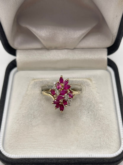 9ct gold ruby and diamond ring