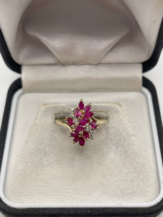 9ct gold ruby and diamond ring