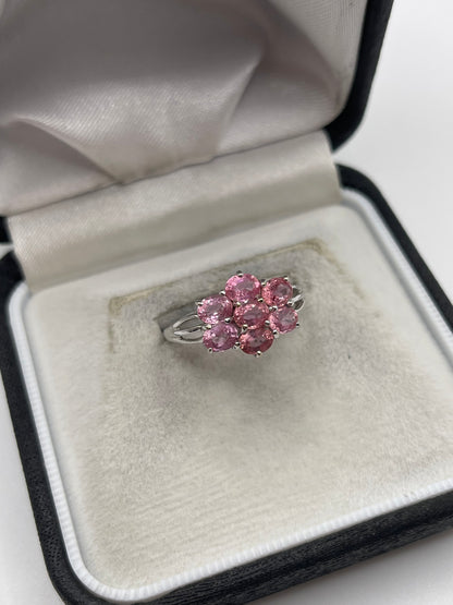 18ct white gold pink sapphire cluster ring