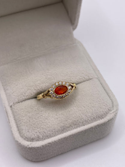 18ct gold fire opal and diamond ring