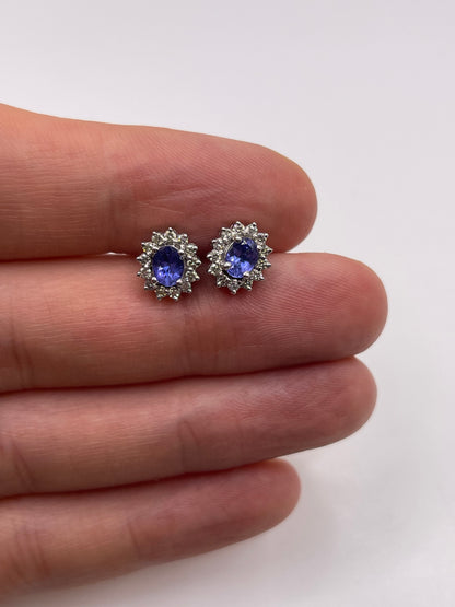 9ct white gold tanzanite and diamond earrings