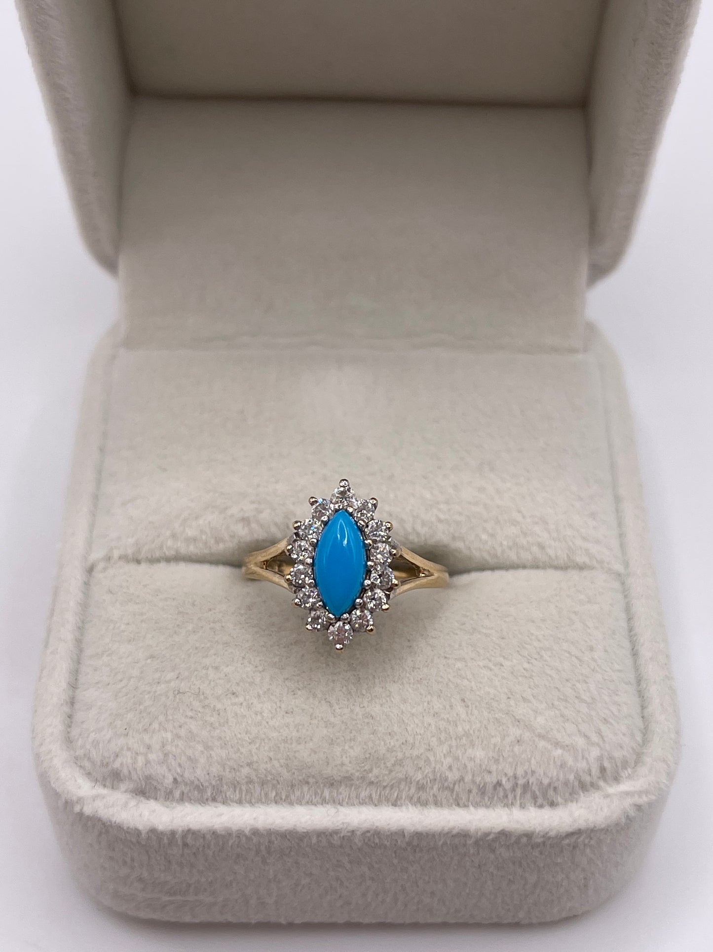 9ct gold turquoise and cz ring