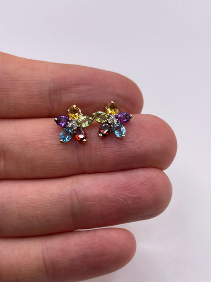 9ct gold multi gemstone and diamond earrings