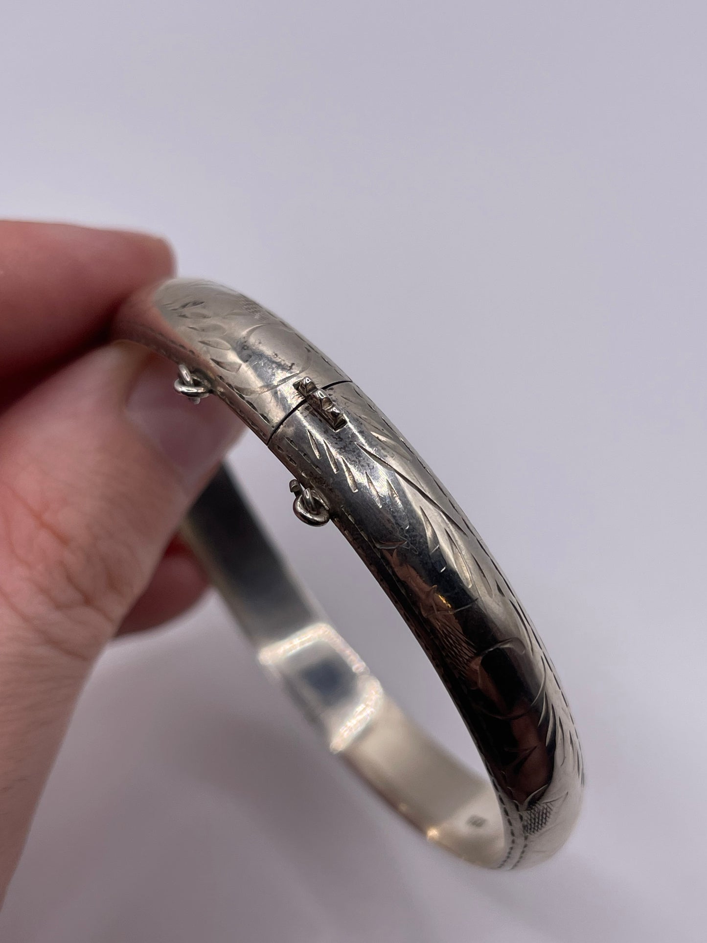 Engraved silver bangle
