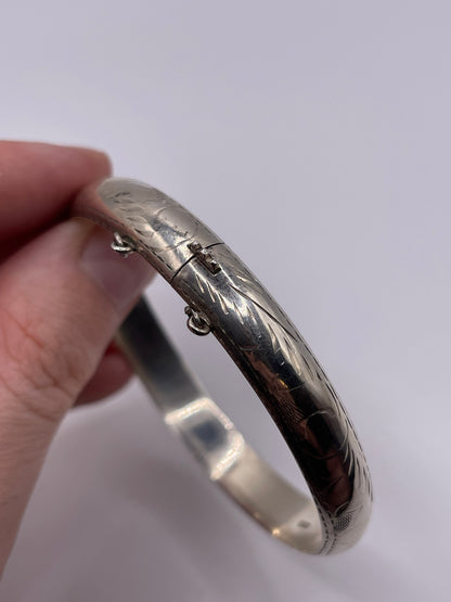 Engraved silver bangle