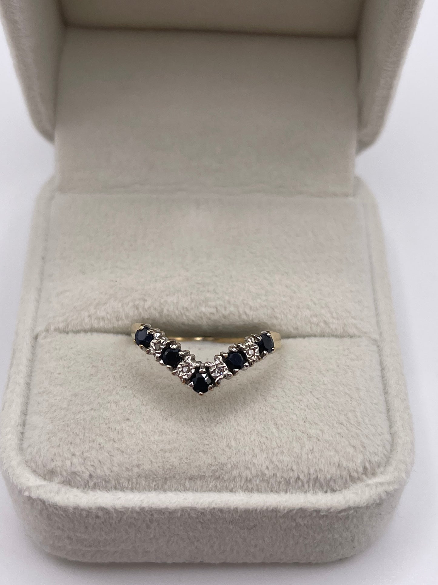 9ct gold sapphire and diamond wishbone ring