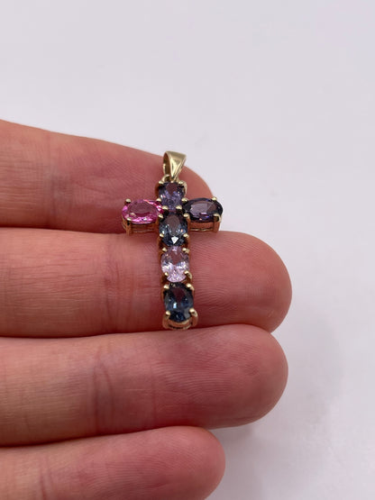 9ct gold multi gemstone cross pendant