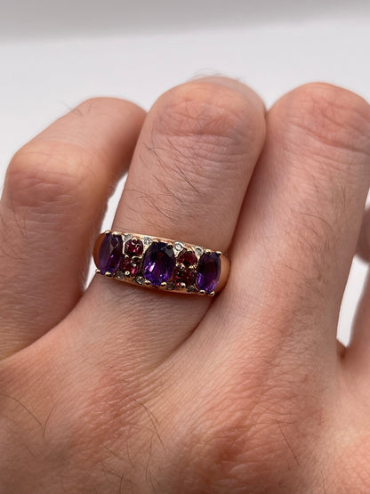 9ct rose gold amethyst, tourmaline and diamond ring
