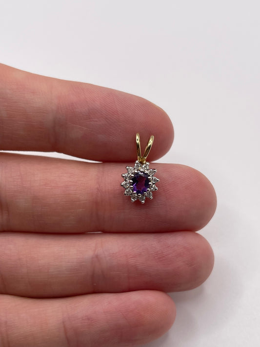 9ct gold amethyst and diamond pendant