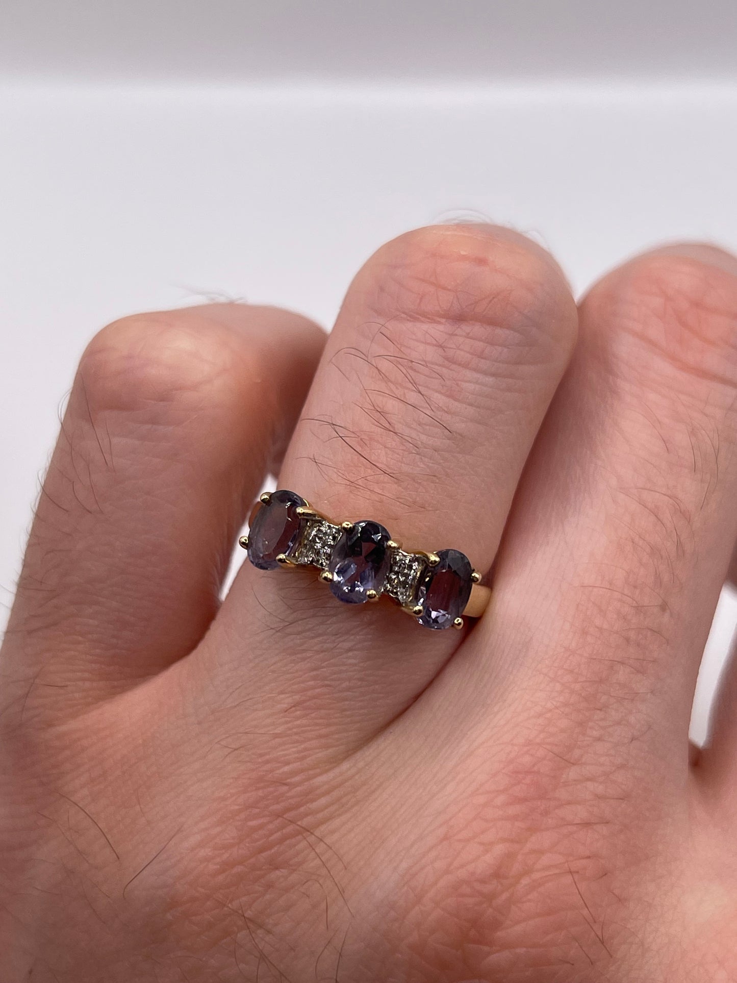 9ct gold iolite and diamond ring