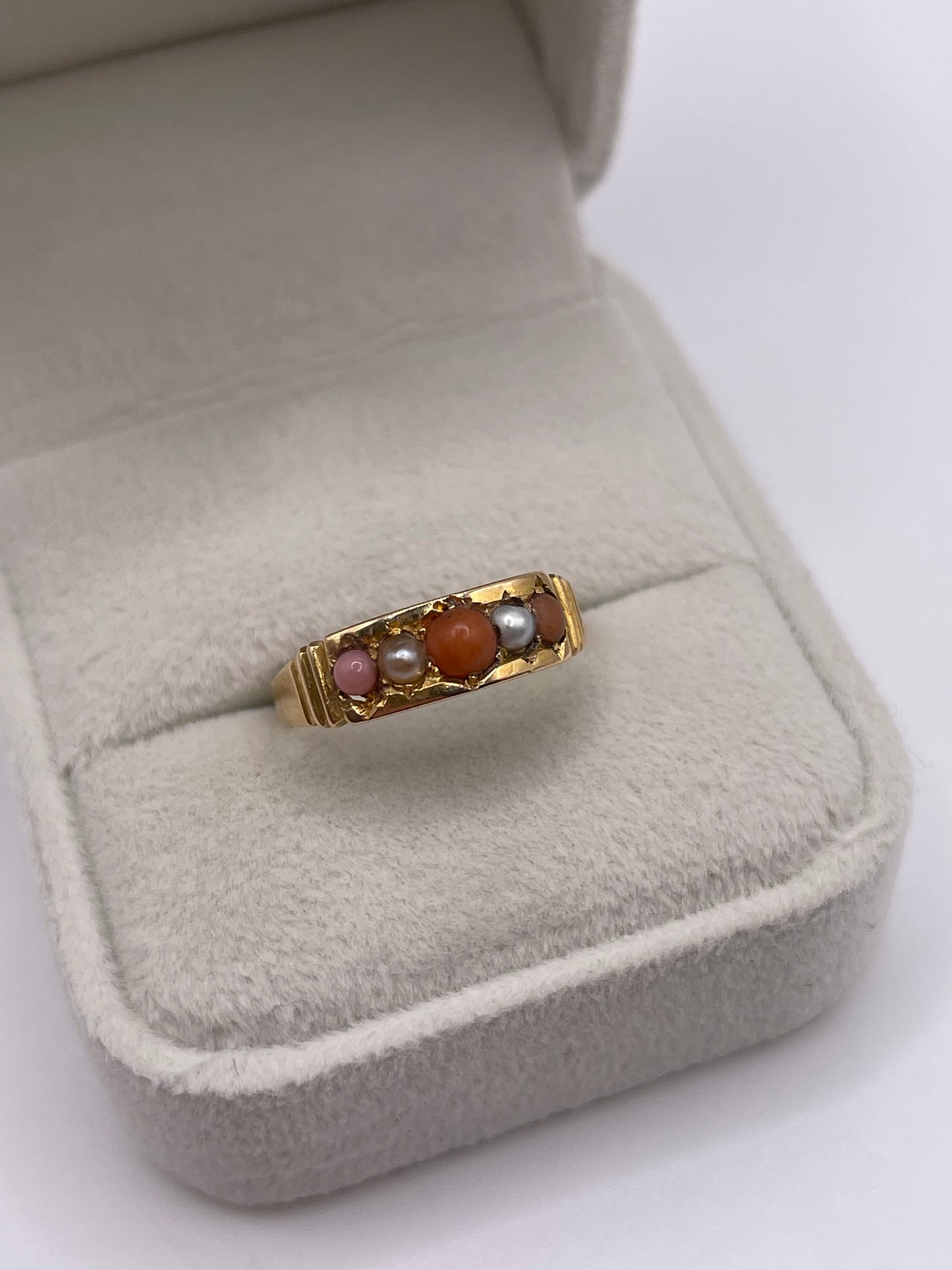 Antique 15ct gold coral and pearl ring