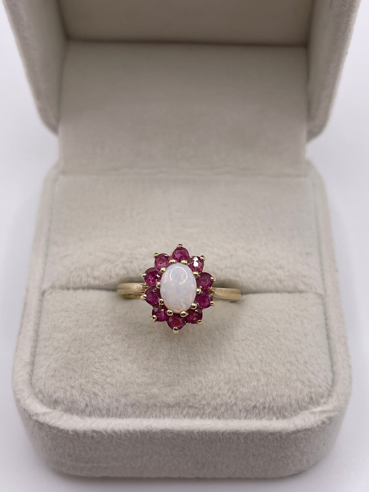 9ct gold opal and ruby ring