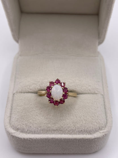 9ct gold opal and ruby ring
