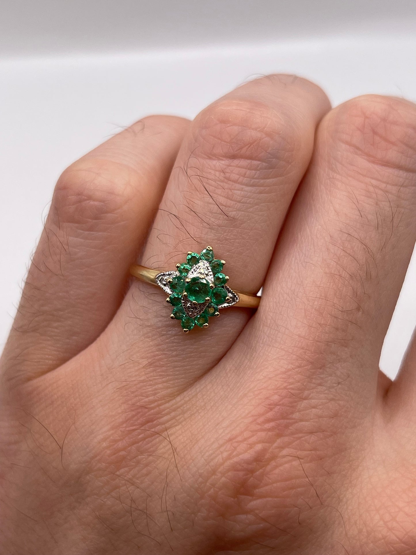 9ct gold emerald and diamond ring
