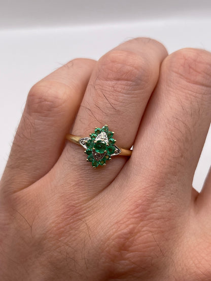 9ct gold emerald and diamond ring