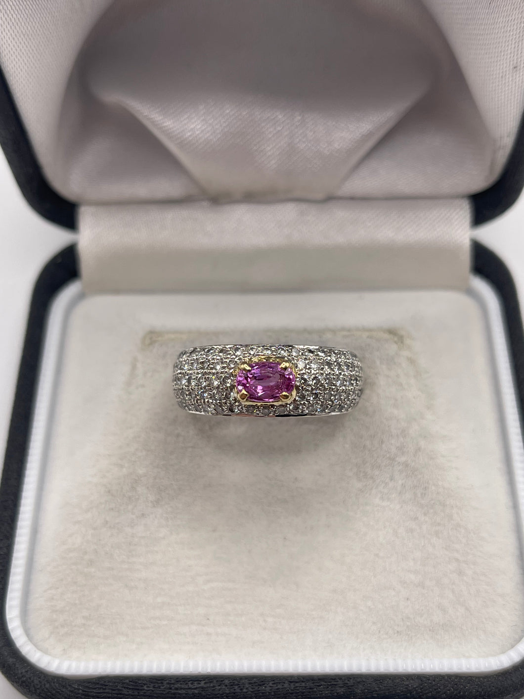 18ct white gold pink sapphire and diamond ring