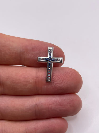 9ct white gold sapphire cross pendant