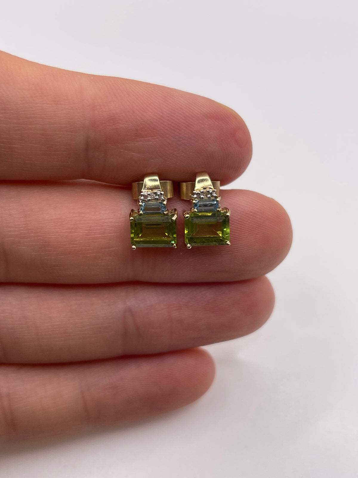 9ct gold peridot, topaz and diamond earrings